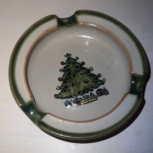 Louisville Stoneware Vintage Ashtray with Classic Christmas Tree Design.  Small